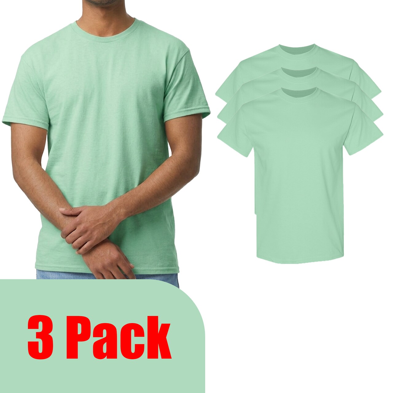 Heavy Cotton Crewneck Mint Green T-Shirt by Gildan, Adult's Craft & DIY Blanks Multi-Pack Choices Tee